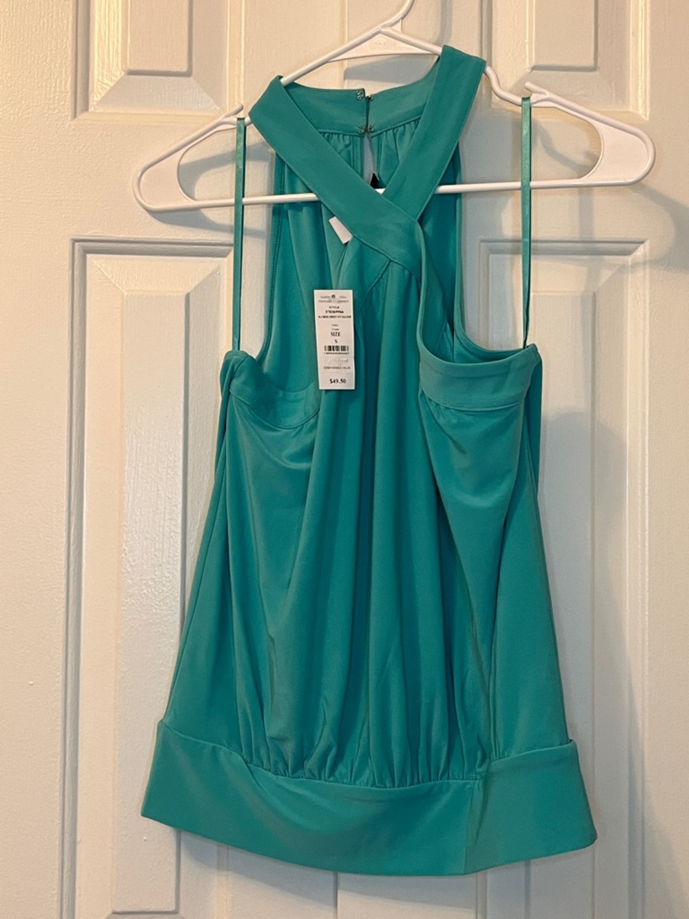 NWT White‎ House Black Market SL Cross Front ITY Halter Blue Size S